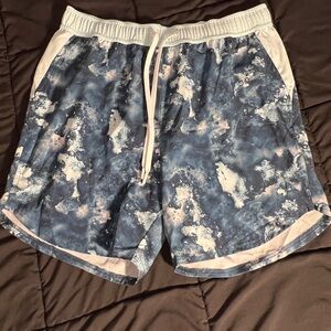 Reebok Blue and White Swim Trunks with Modern Pattern NWOT